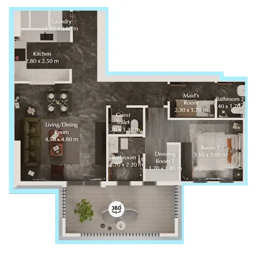 Bab Al Qasr Garden Residences 65 1 bed floor plan, 858 sqft