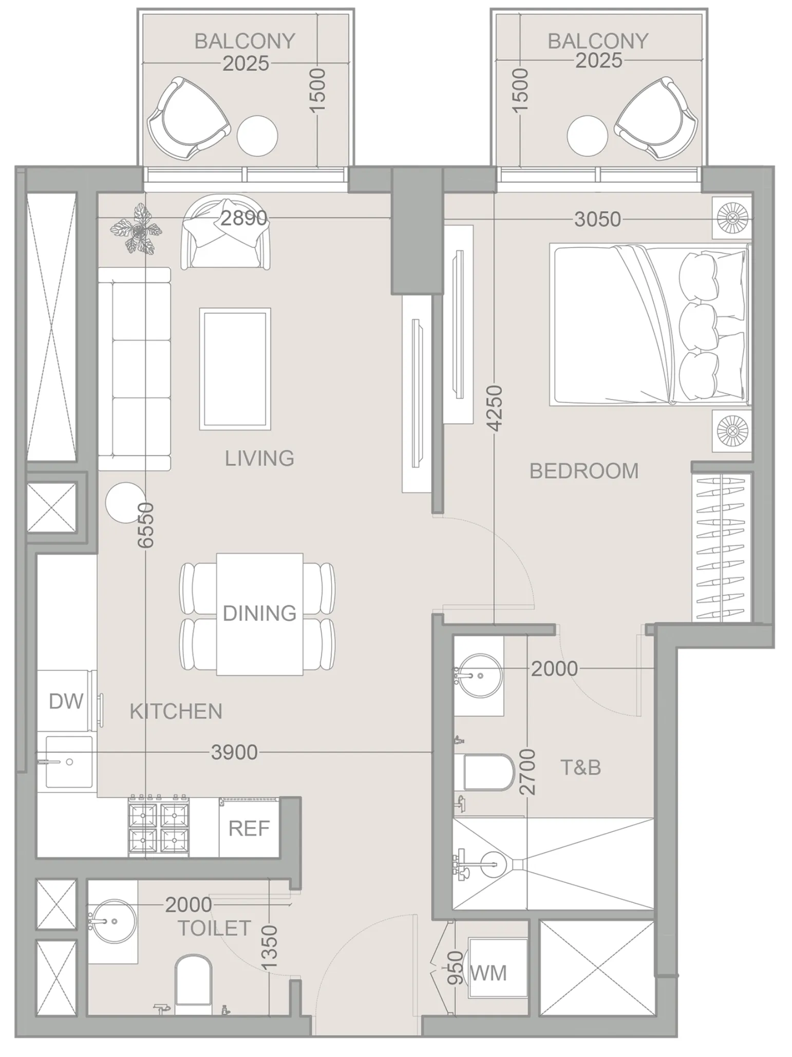 1WOOD Residence 2 1 bed floor plan, 702 sqft