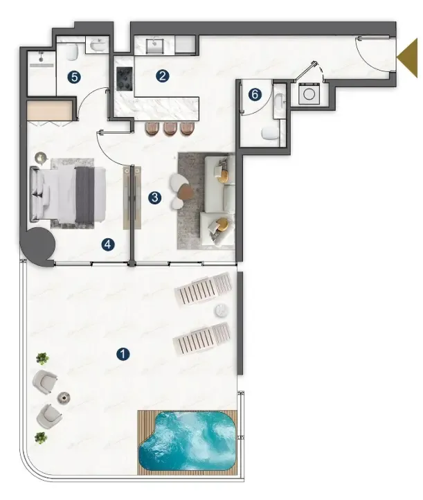 Voxa Pantheon 1 bed floor plan, 1,010 sqft