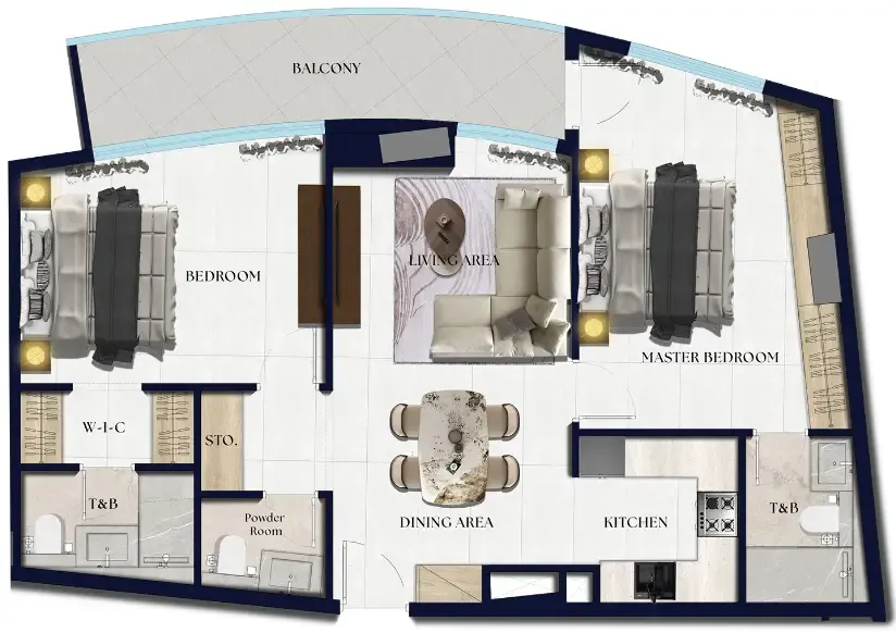 Xenia Residence 2 bed floor plan, 1,024 sqft
