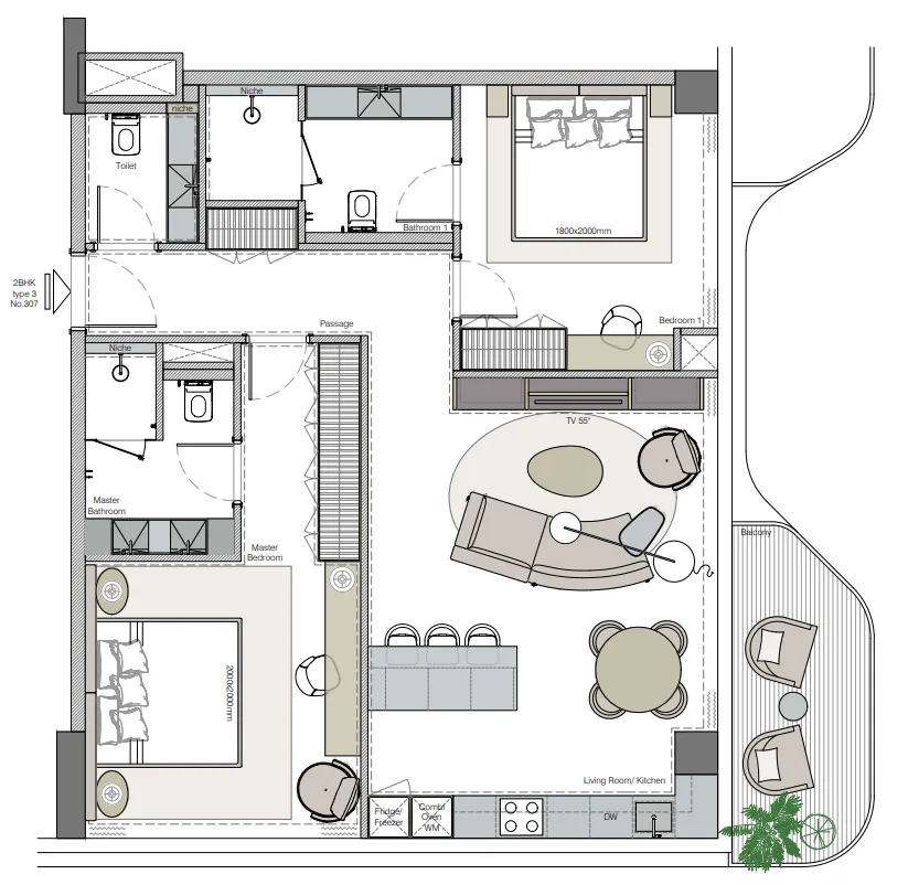 Helvetia Marine by DHG 2 bed floor plan, 1,219 – 1,373 sqft