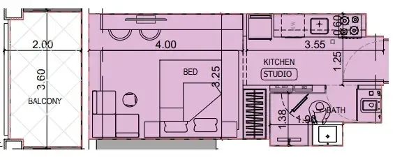 Binghatti Titania Studio floor plan, 365 – 369 sqft