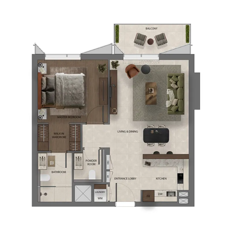 Sei Saadiyat 1 bed floor plan, 753 sqft