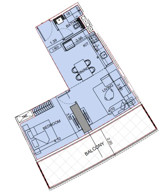 Binghatti Aquarise 1 bed floor plan, 789 sqft