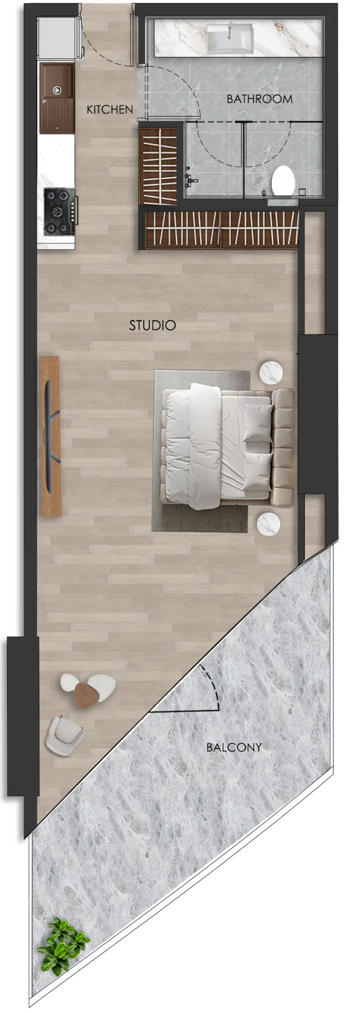 The Beach Residence Studio floor plan, 687 sqft