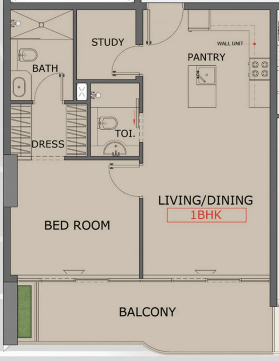 Floarea Skies 1 bed floor plan, 783 sqft