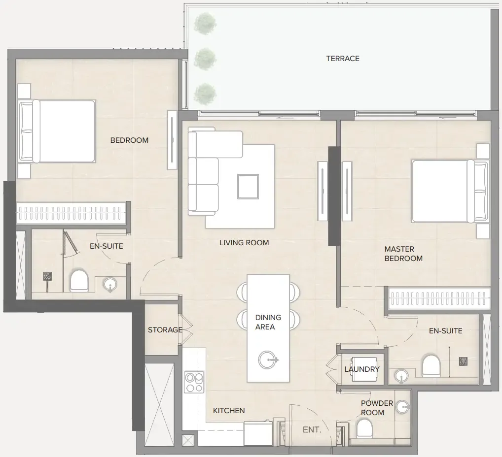 Arka Enclave Residences by Atmosphere Living 2 bed floor plan, 1,059 – 1,141 sqft