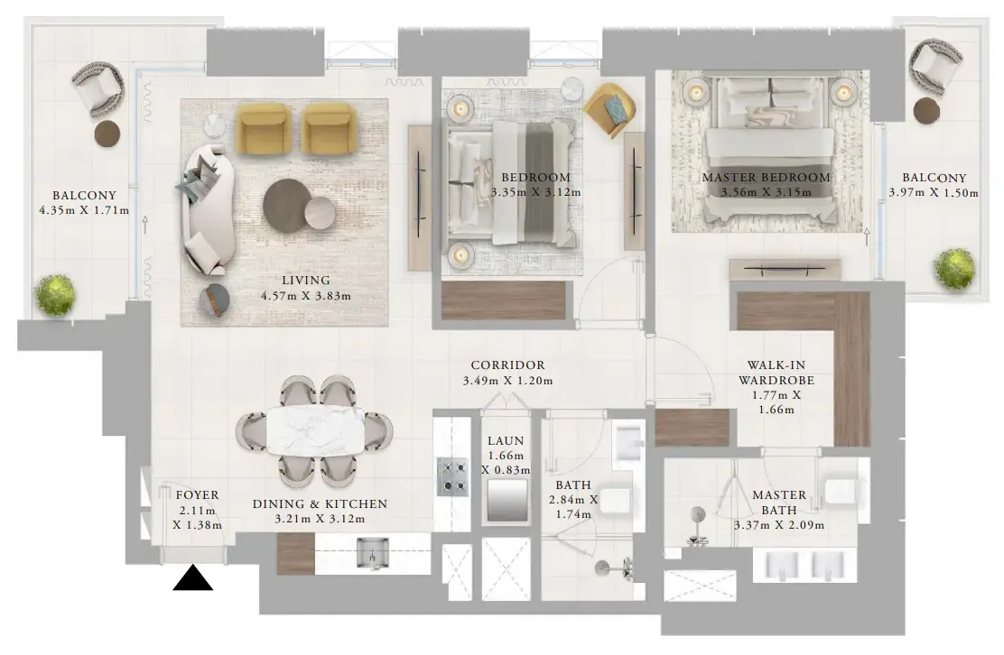 Creek Haven 2 bed floor plan, 1,201 sqft