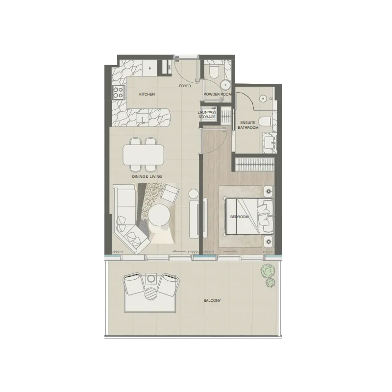 Mondrian Phases 1 and 2 1 bed floor plan, 863 sqft