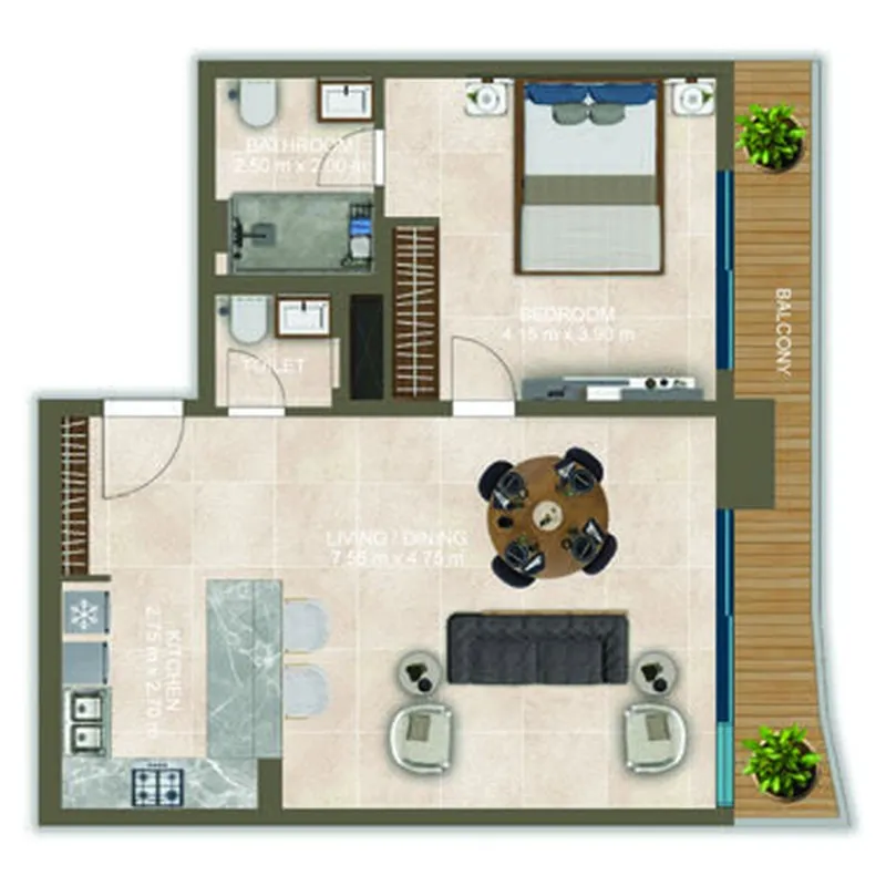 Nova Tower 1 bed floor plan, 843 sqft