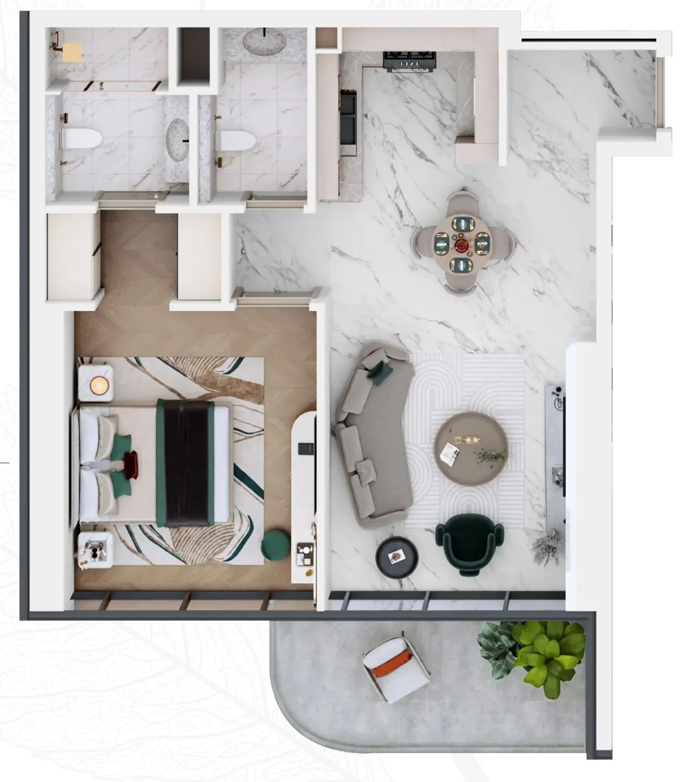 Vega 1 bed floor plan, 746 sqft