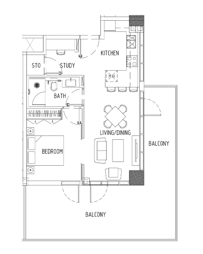 Damac District 1 bed floor plan, 918 – 920 sqft