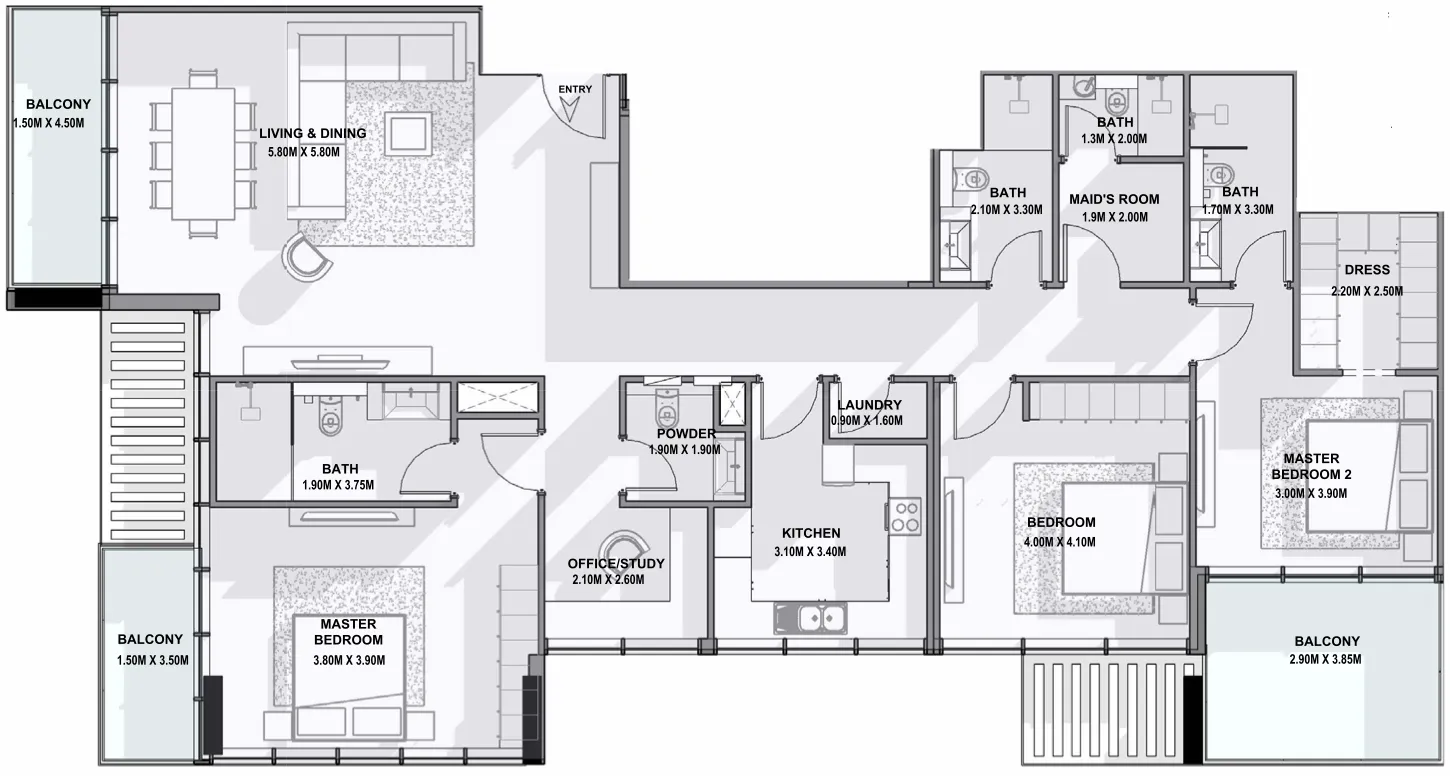 Allegro Residences 3 bed floor plan, 2,148 sqft