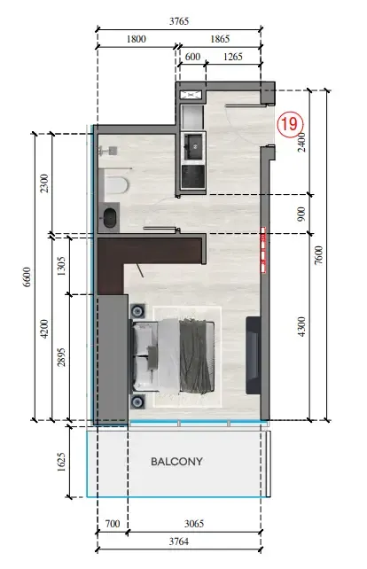Auresta Tower Studio floor plan, 371 sqft