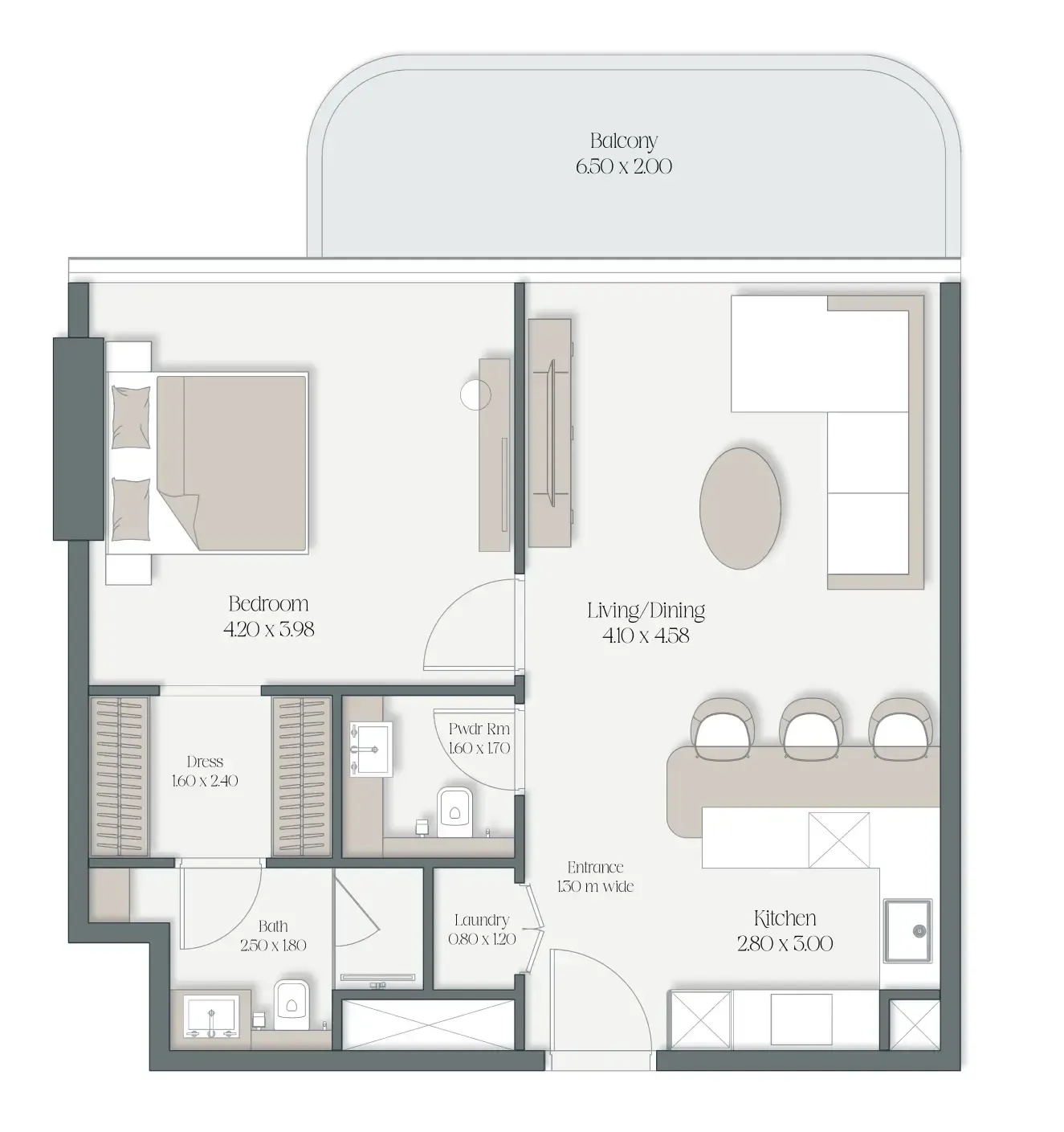 The Caden by Prescott 1 bed floor plan, 832 sqft