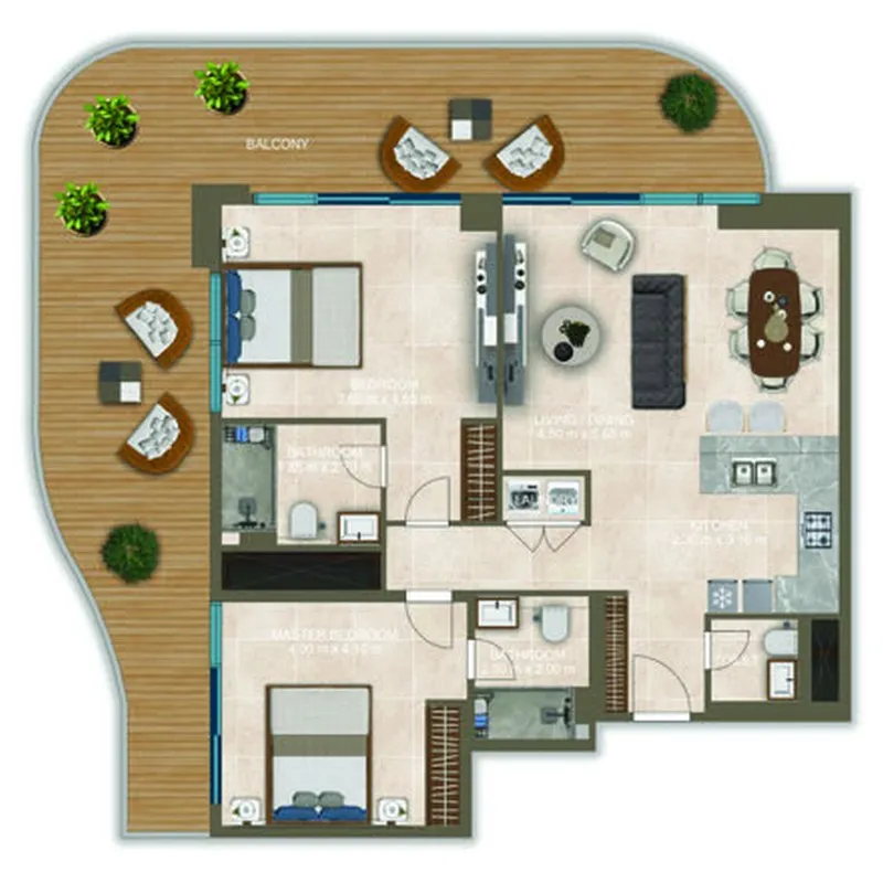 Nova Tower 2 bed floor plan, 1,656 sqft