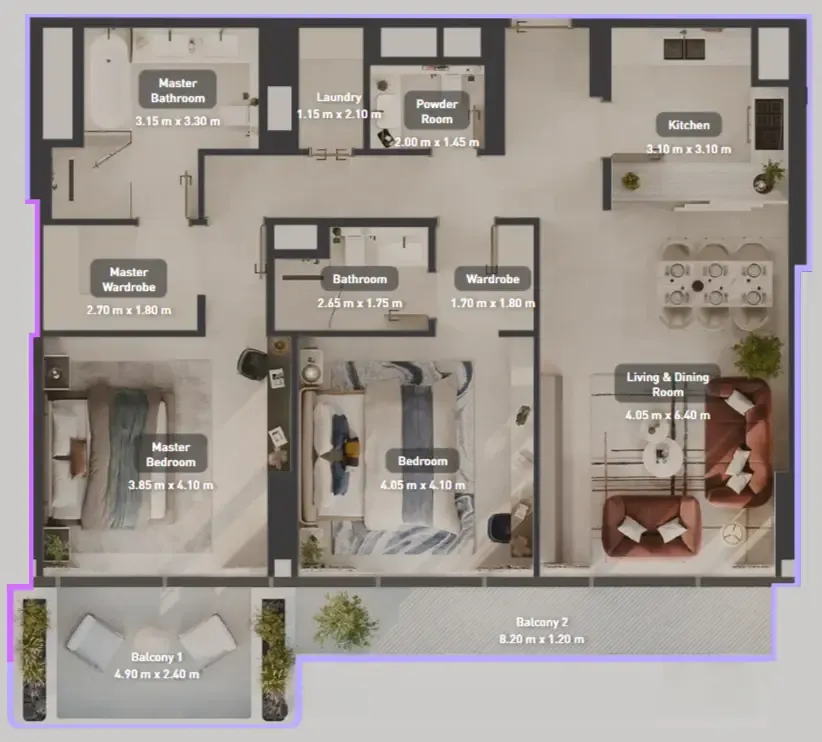 Luluat Marina at Luluat Al Raha 2 bed floor plan, 1,467 sqft