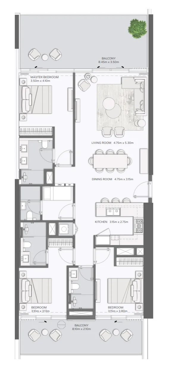 Mansory Residences by Amaal 3 bed floor plan, 2,067 sqft