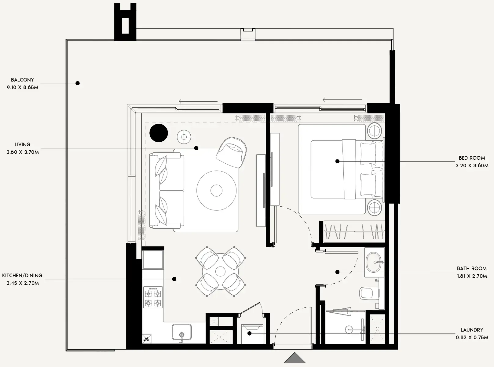 Azizi Venice 1 bed floor plan, 812 sqft