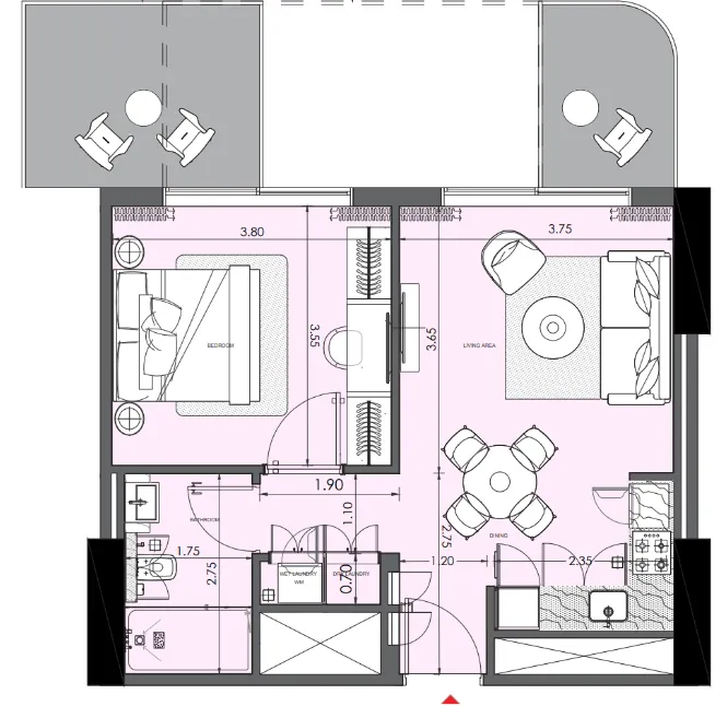 Azizi Wasel 1 bed floor plan, 640 – 644 sqft