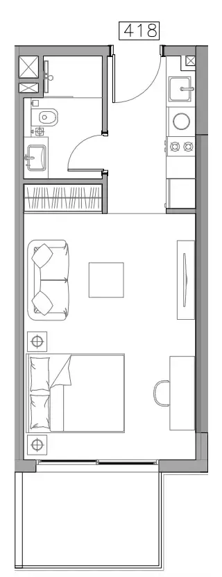 Trevino Studio floor plan, 399 sqft