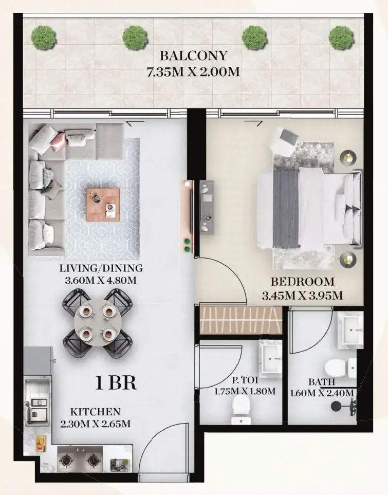 Chapter 01 by Newbury 1 bed floor plan, 727 sqft