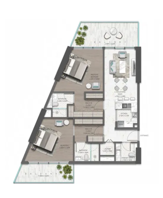 Golf Greens 2 bed floor plan, 1,345 sqft