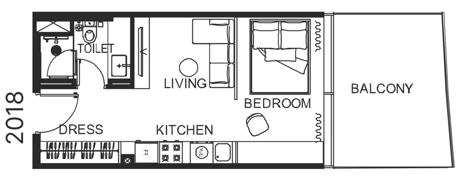 The WOW Tower Studio floor plan, 474 sqft