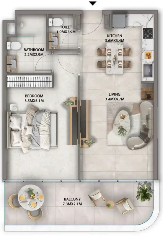 Antalya 1 bed floor plan, 828 sqft