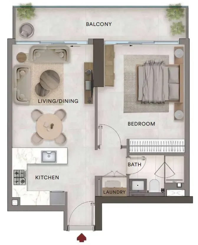 Urban - Park Residences 1 bed floor plan, 739 – 754 sqft