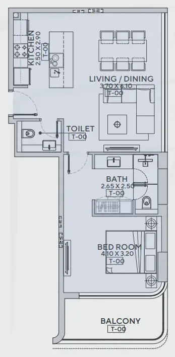 Trillium Heights 1 bed floor plan, 759 sqft