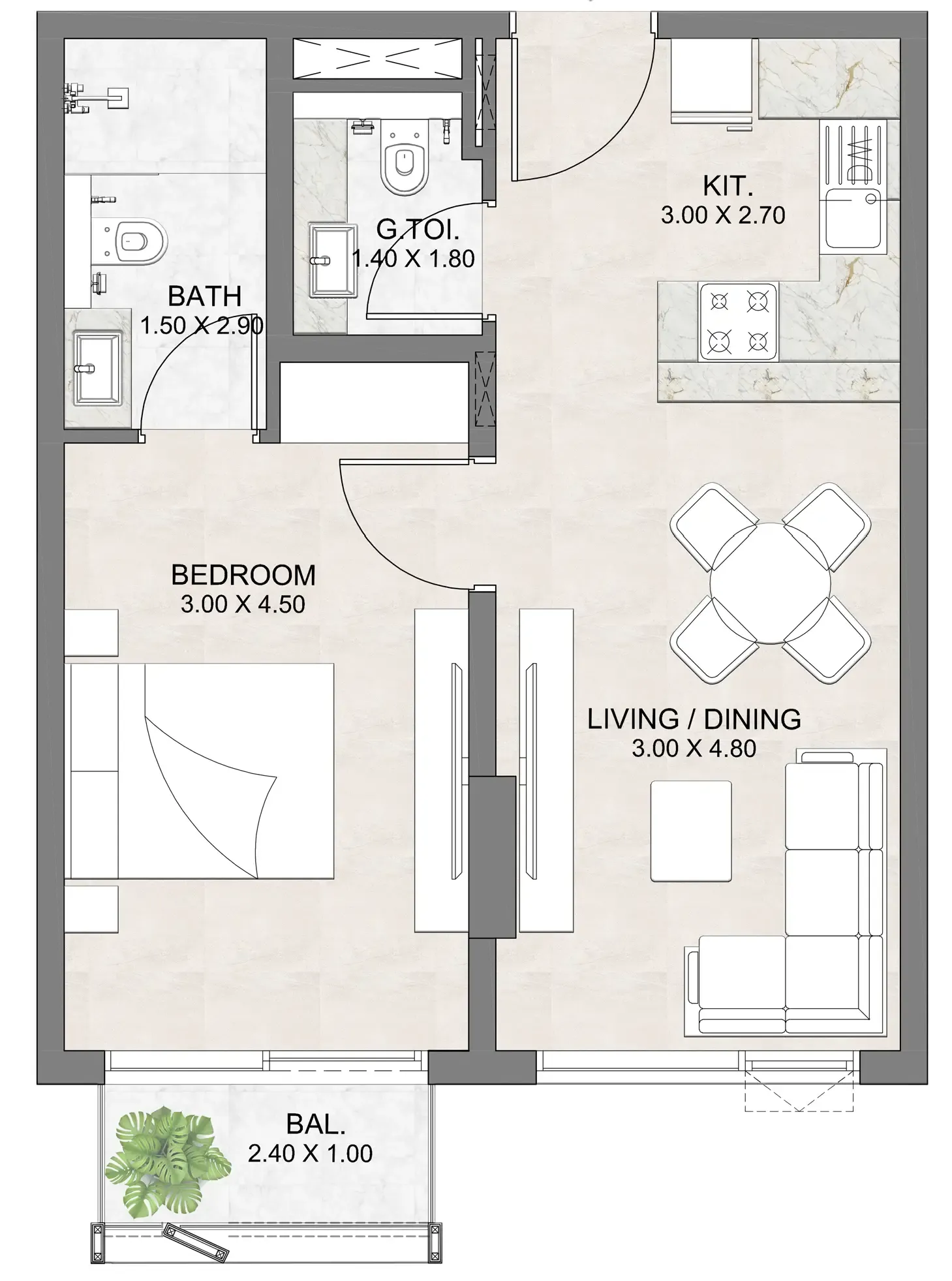 Luzora Residence 1 bed floor plan, 556 sqft