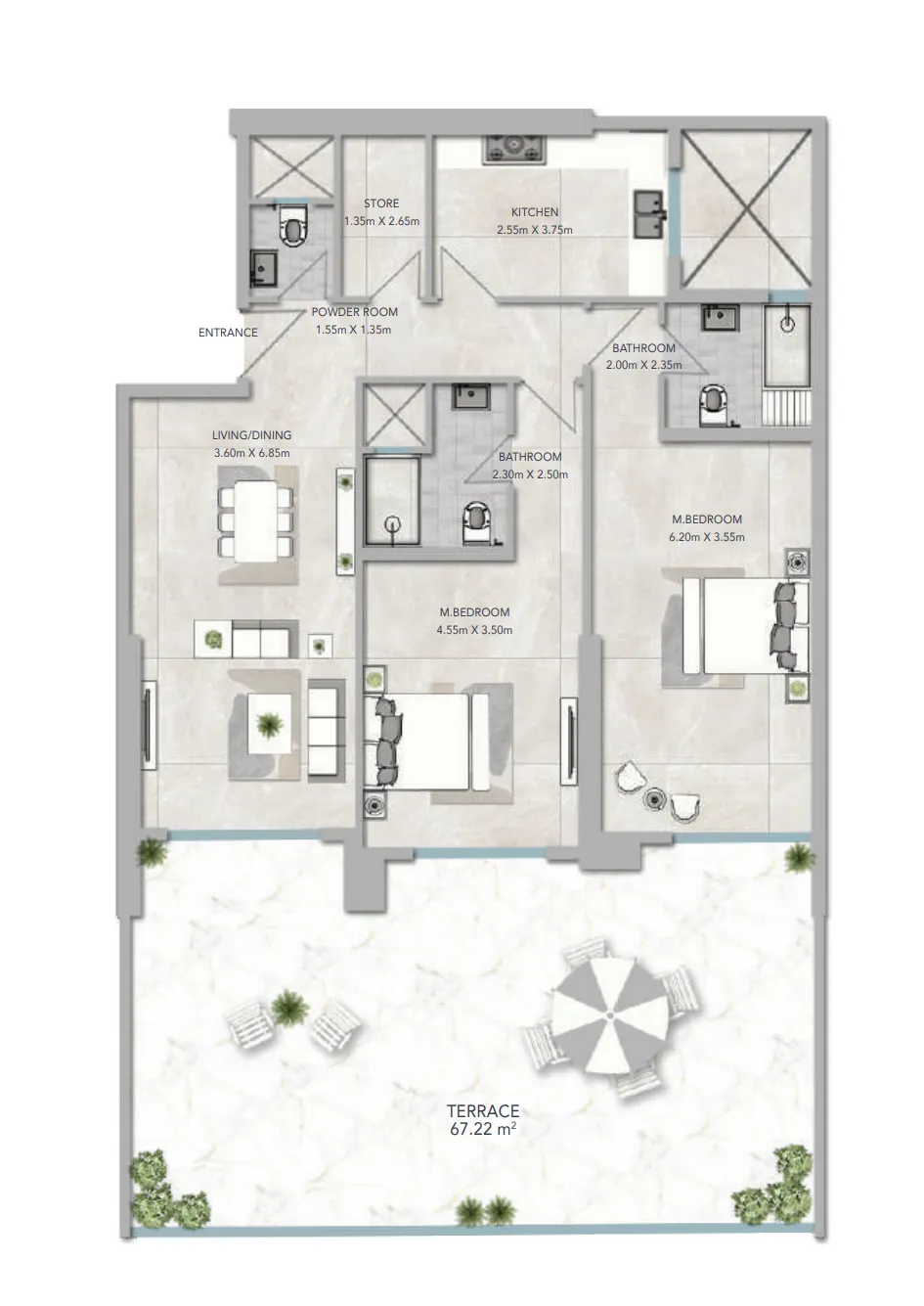 Al Aamra 3 Tower 2 bed floor plan, 2,522 sqft