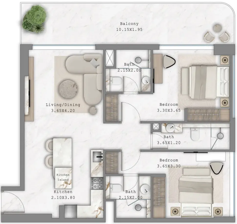 Aark Terraces 2 bed floor plan, 1,114 sqft