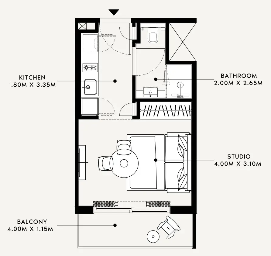 Azizi Milan Studio floor plan, 348 sqft