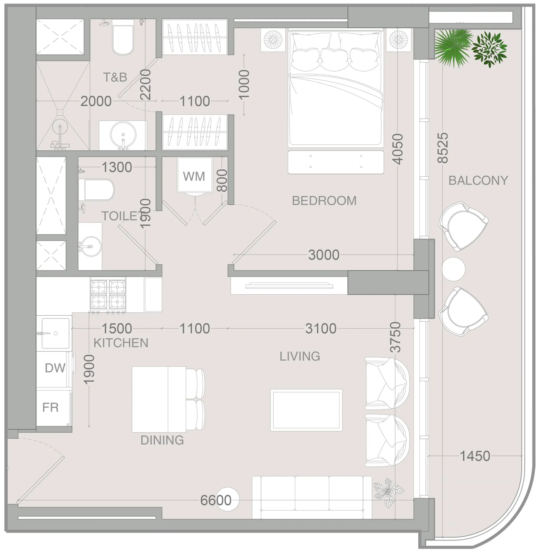 ALTA V1EW 1 bed floor plan, 739 sqft