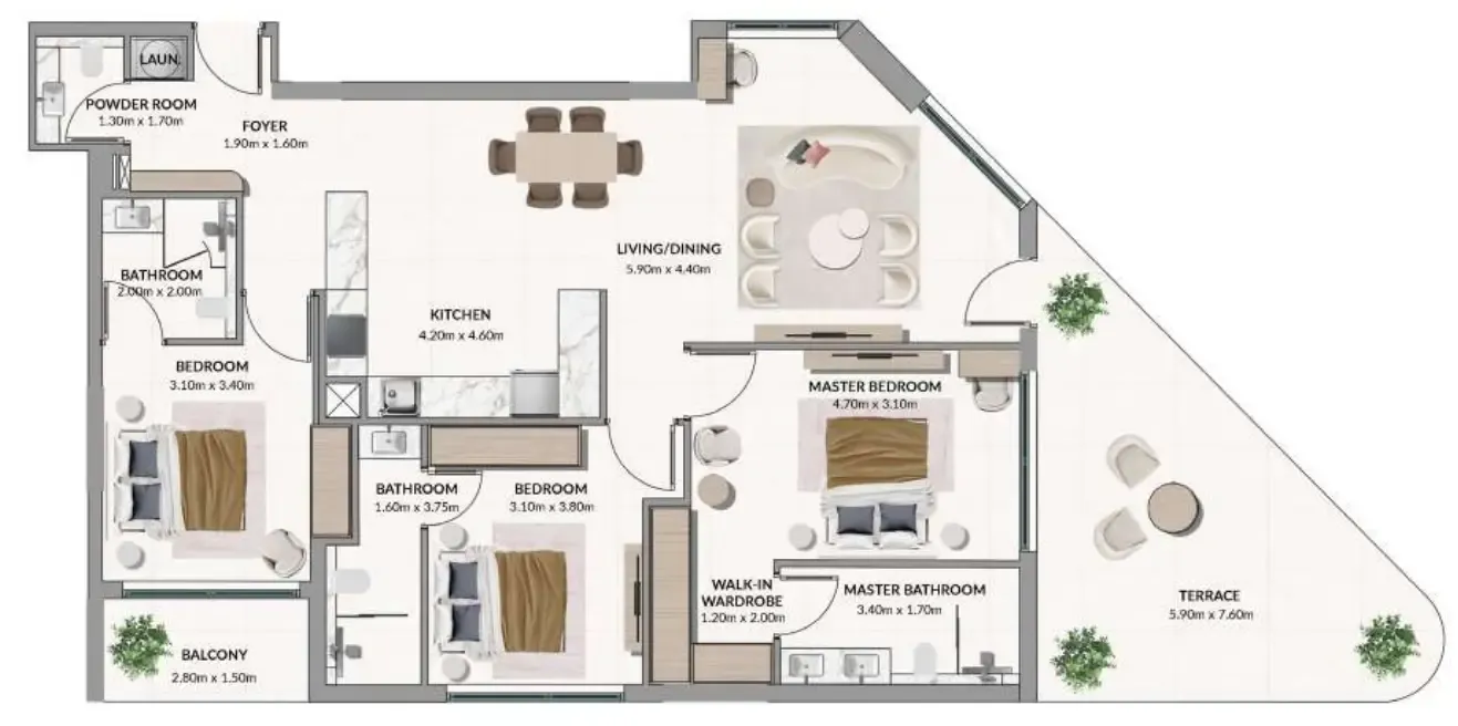 Woodland Terraces 3 bed floor plan, 1,631 sqft
