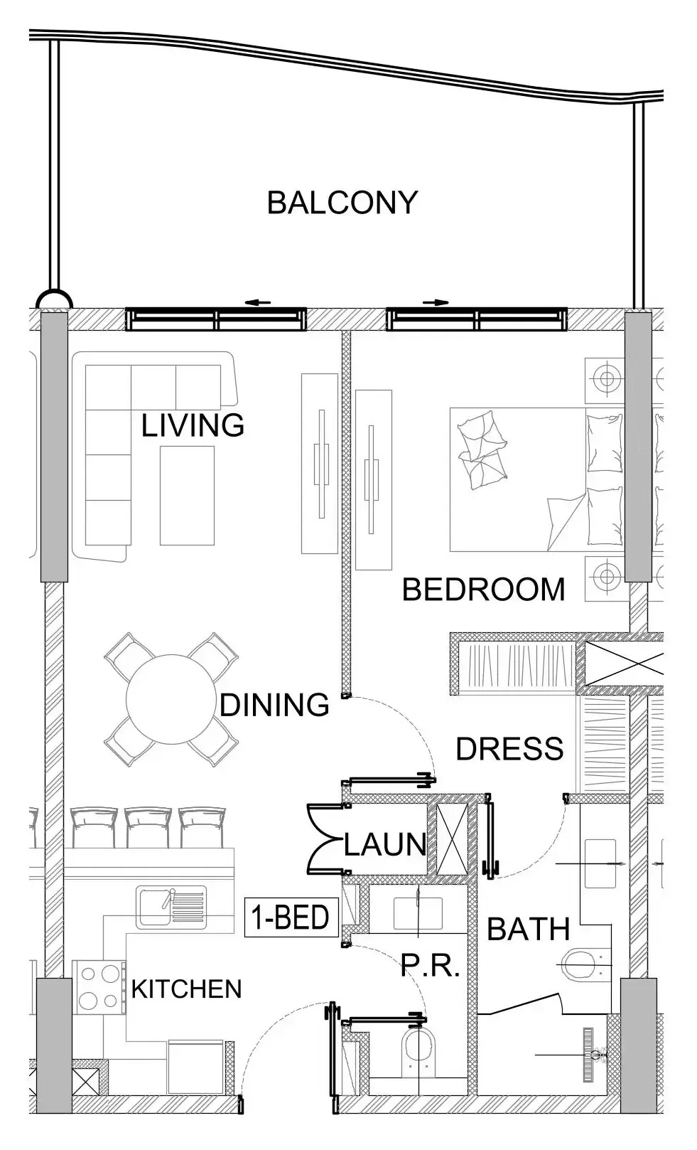 Valencia 1 bed floor plan, 785 – 797 sqft