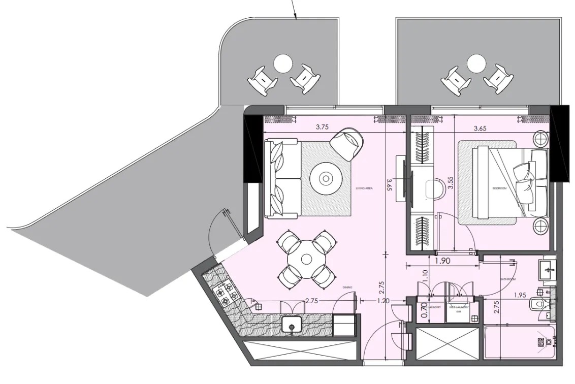 Azizi Wasel 1 bed floor plan, 900 sqft