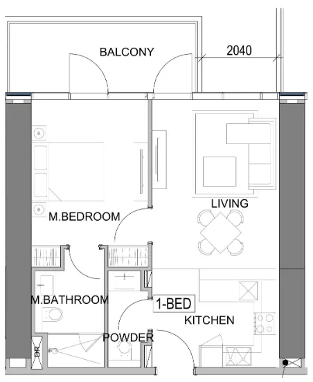 Damac Safa Gate 1 bed floor plan, 719 sqft