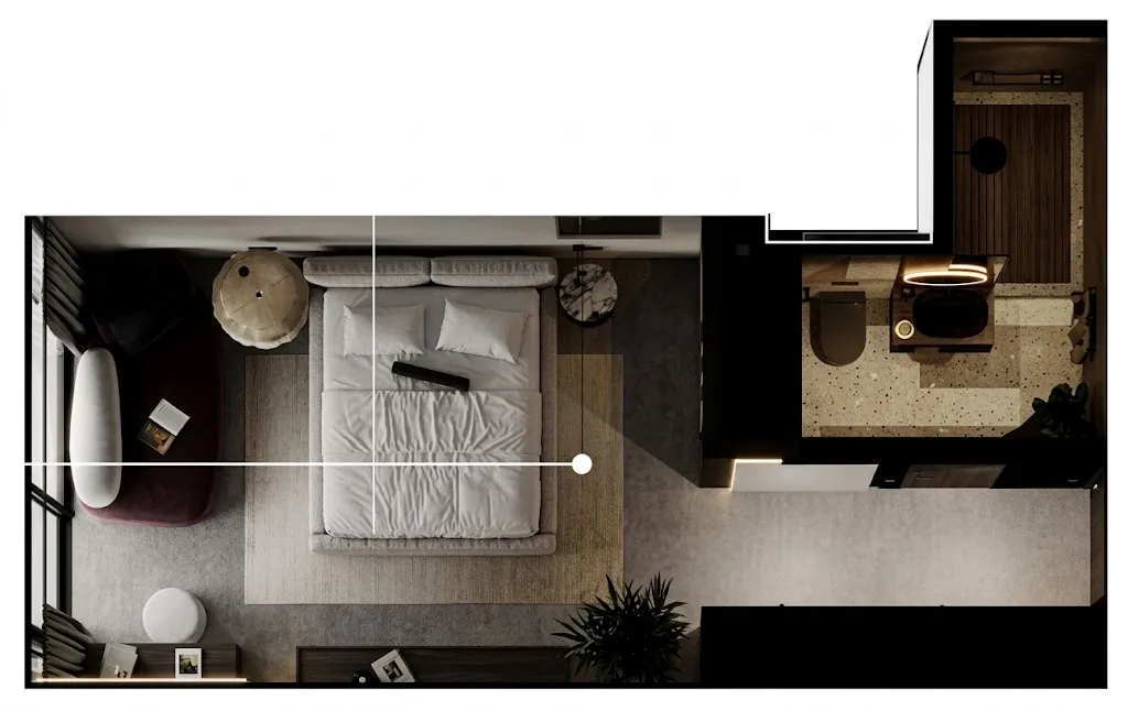Predmet.Cemagi 1 bed floor plan, 358 – 413 sqft