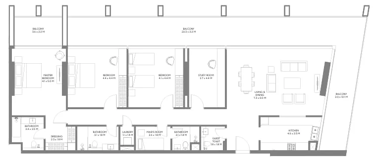 Safa Parkview 3 bed floor plan, 2,811 sqft