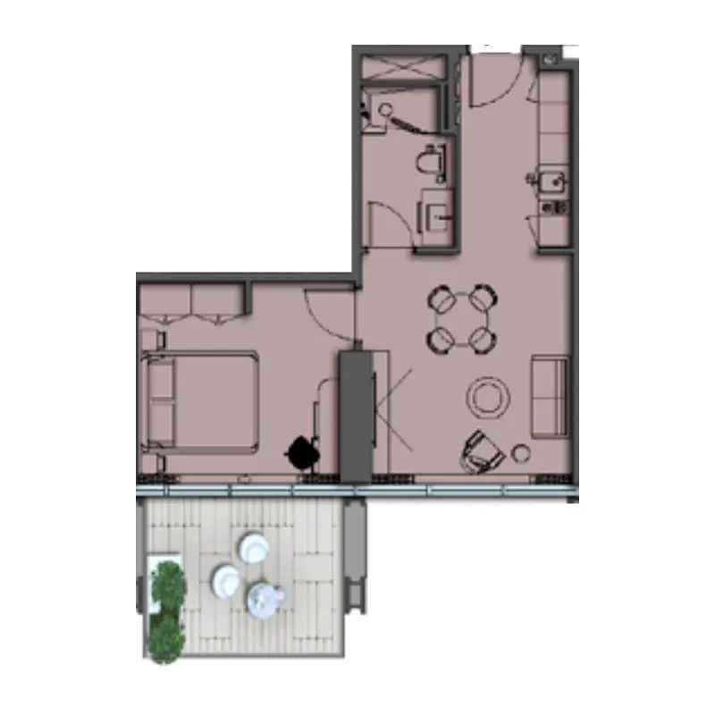 The Symphony by Imtiaz 1 bed floor plan, 696 sqft
