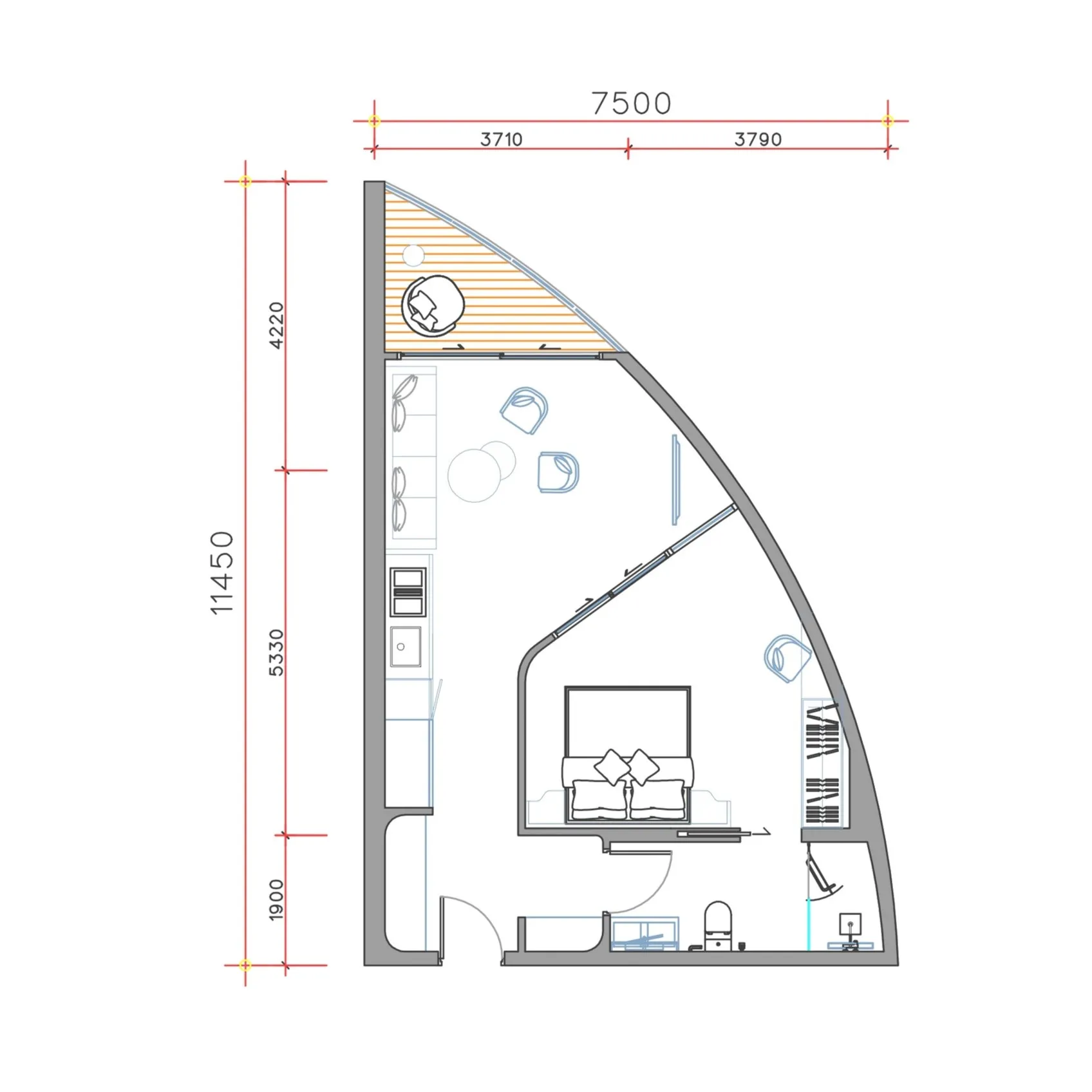 Sole Mio Residences 1 bed floor plan, 671 sqft