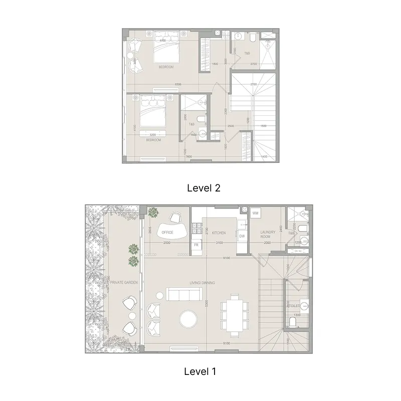FLU1D ONE 2 bed floor plan, 1,894 sqft