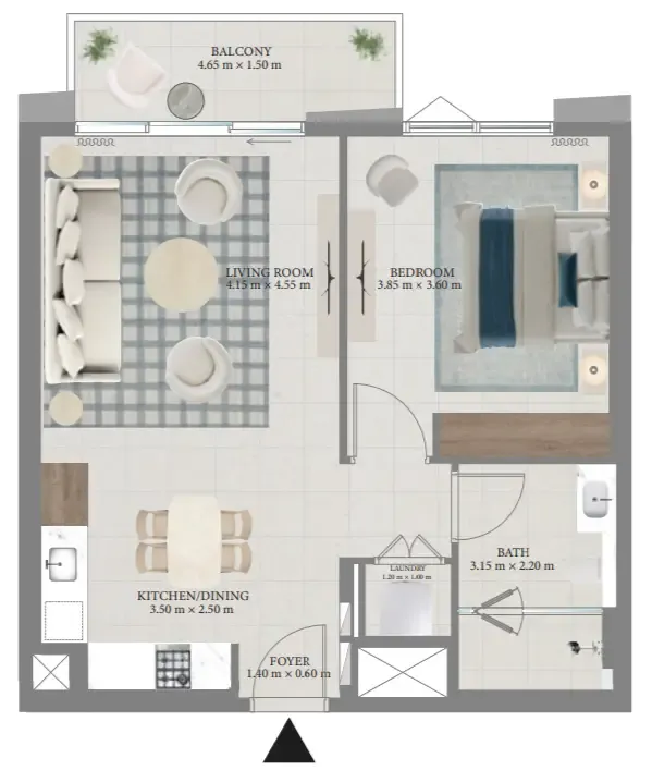 Fior 1 1 bed floor plan, 760 sqft