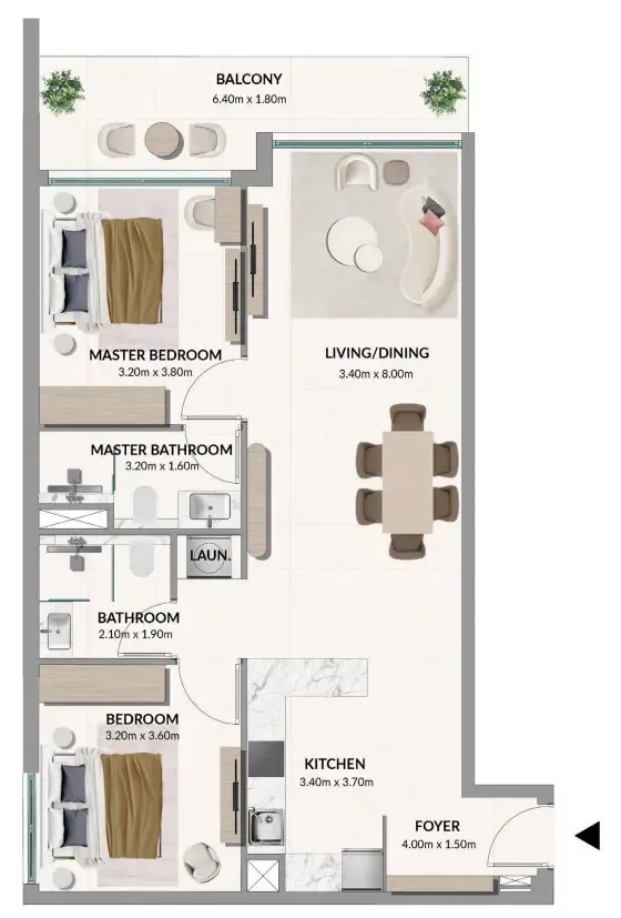 Woodland Terraces 2 bed floor plan, 1,031 sqft
