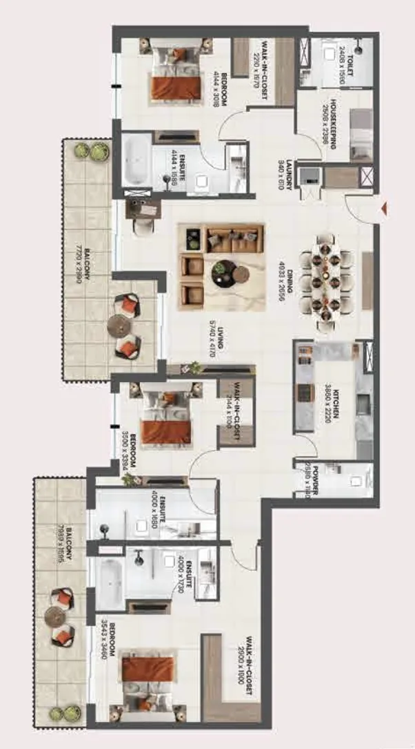 Sunvale 3 bed floor plan, 2,196 sqft