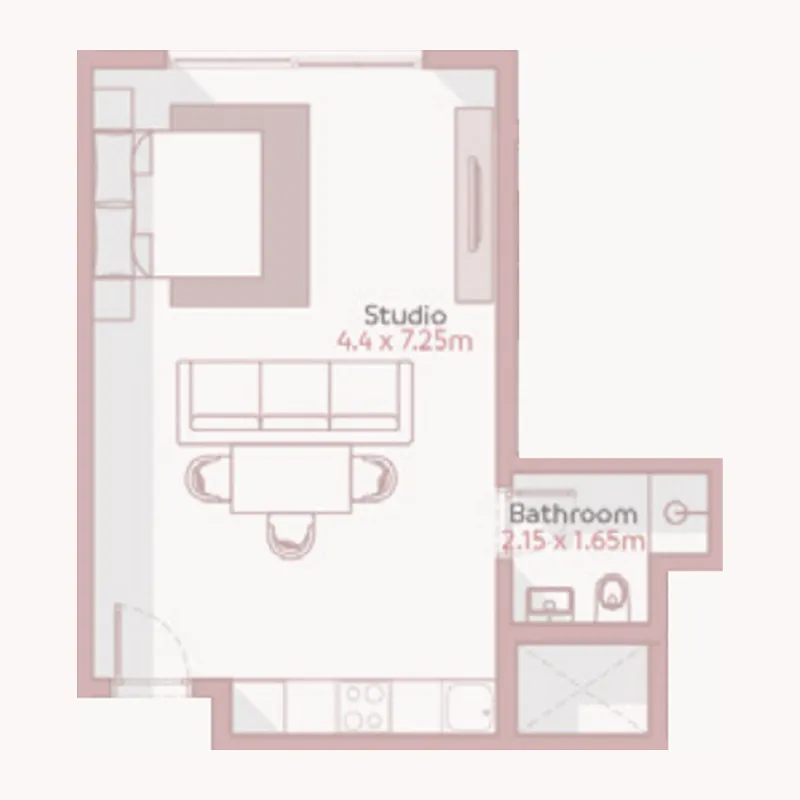 Jebel Sifah - Solaris Studio floor plan, 399 – 409 sqft