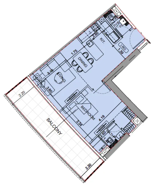 Binghatti Aquarise 1 bed floor plan, 832 sqft